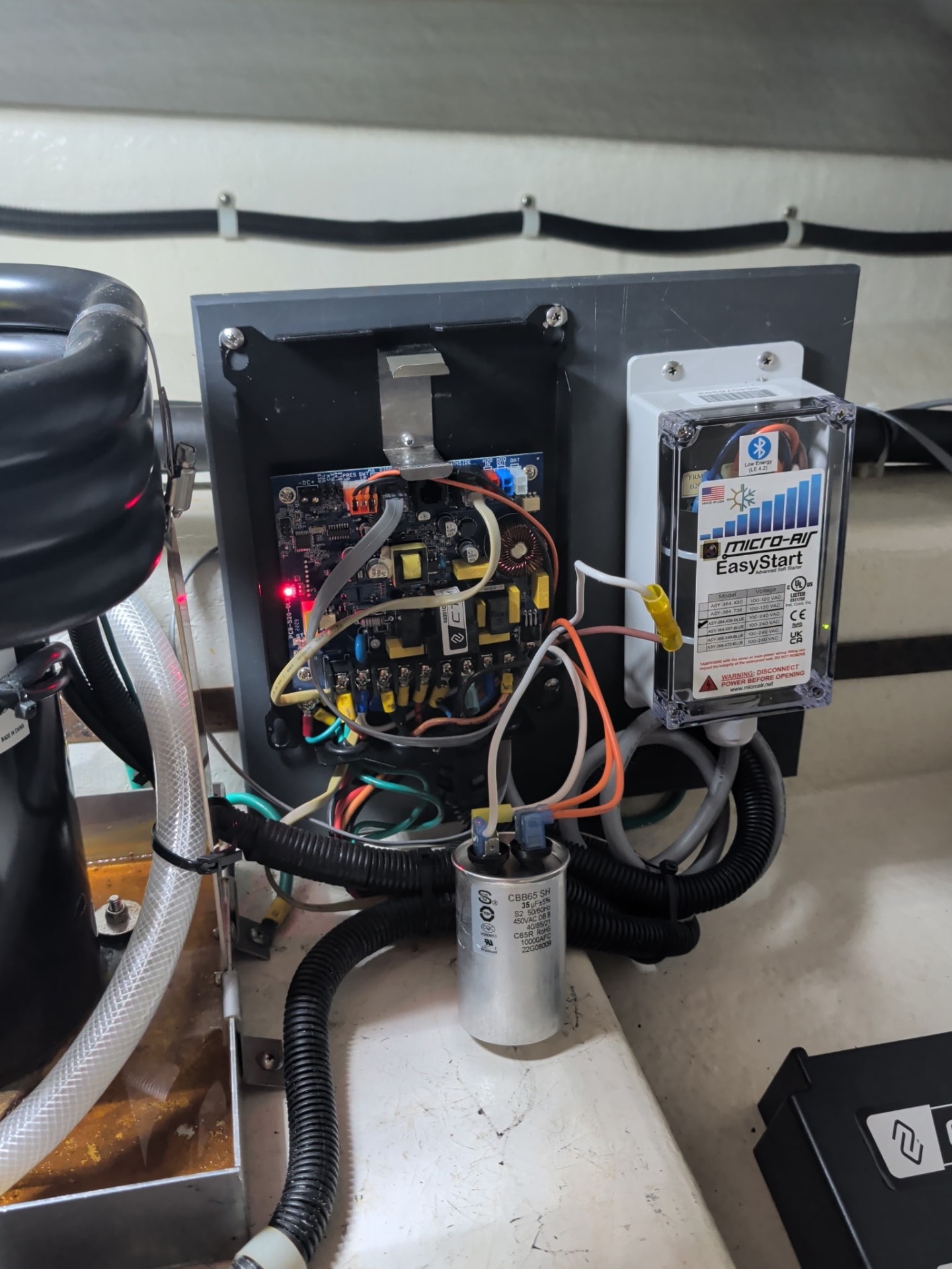 Micro-Air EasyStart soft starter installed on marine HVAC compressor